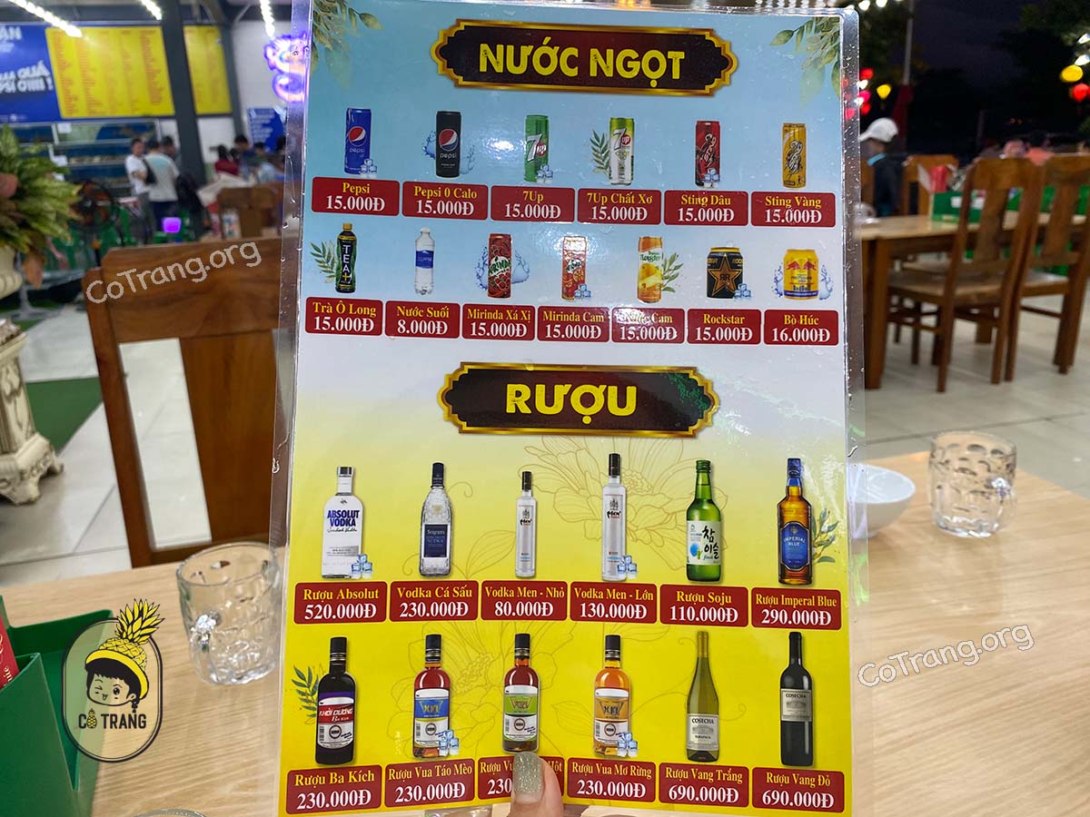 Menu thực đơn tại Hải Sản Bé Mặn Đà Nẵng