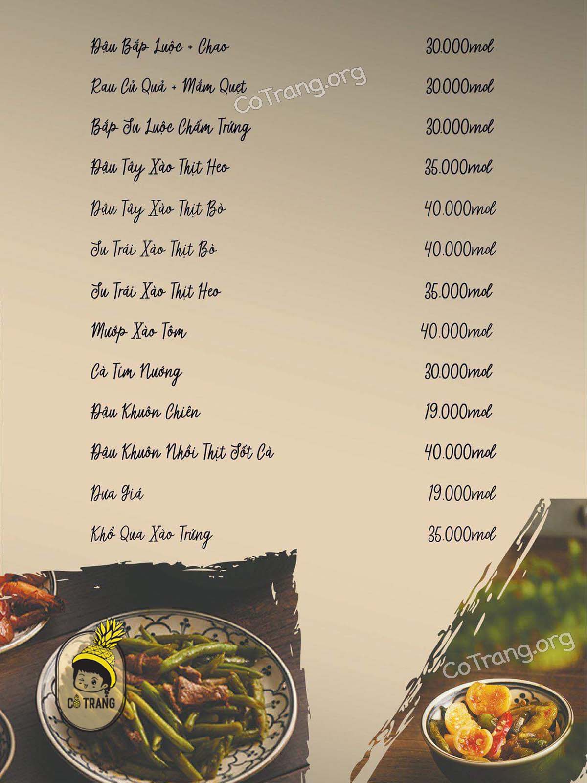 Menu thực đơn tại Bếp Của Ngoại Đà Nẵng