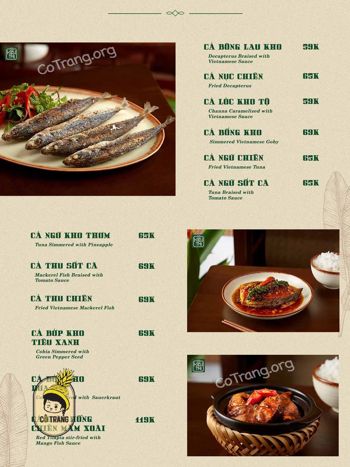 Menu thực đơn tại Cơm Nhà Kiều Thị Đà Nẵng