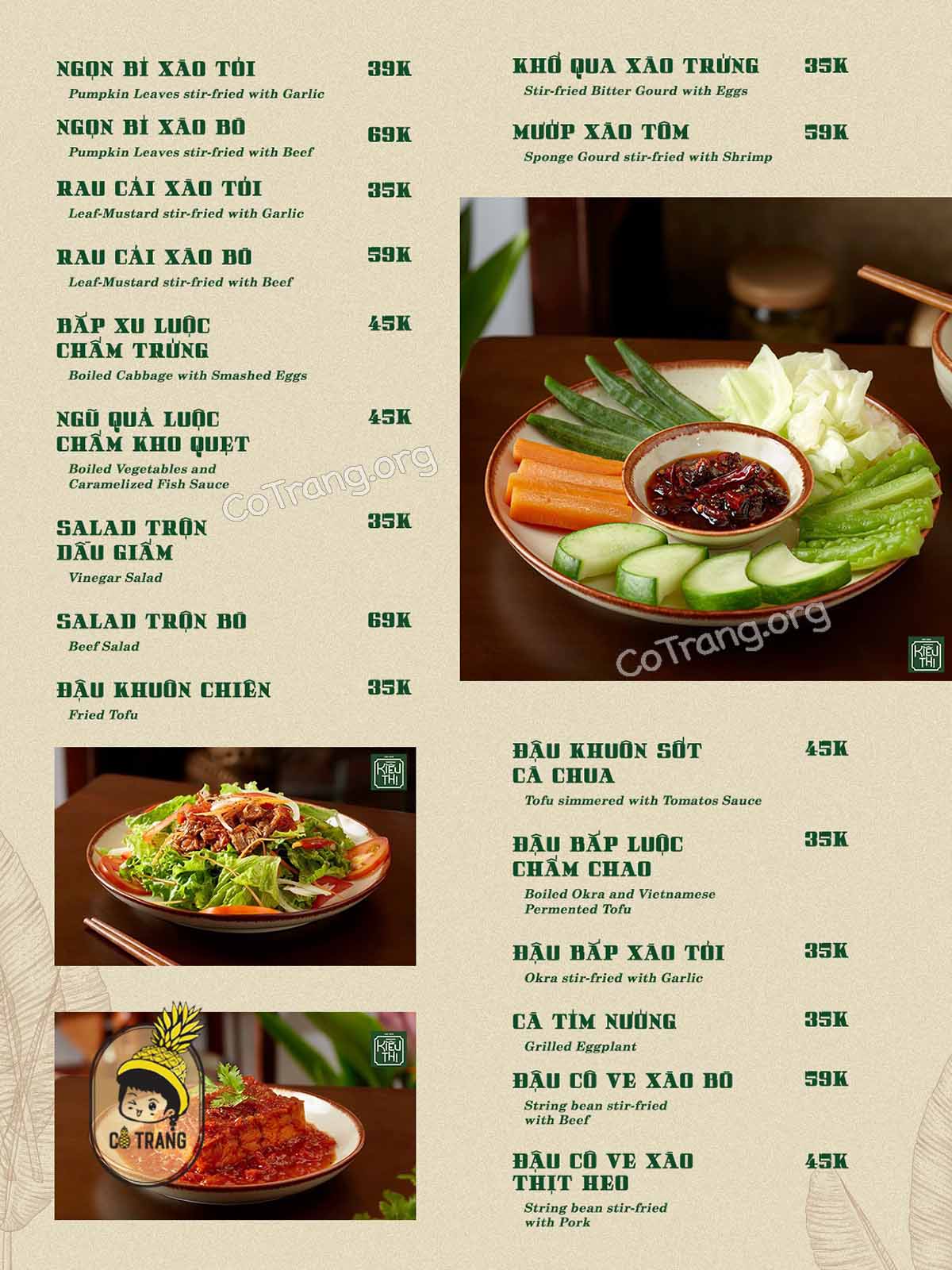 Menu thực đơn tại Cơm Nhà Kiều Thị Đà Nẵng