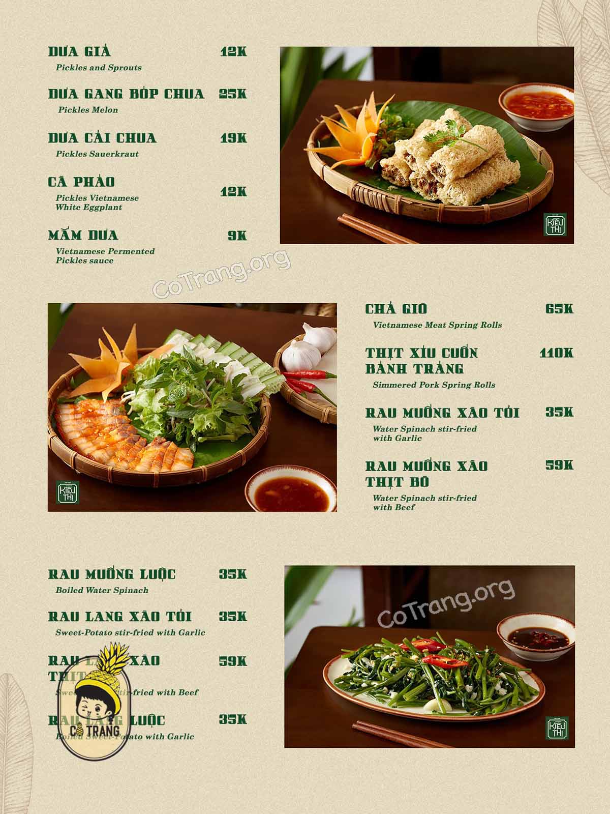 Menu thực đơn tại Cơm Nhà Kiều Thị Đà Nẵng