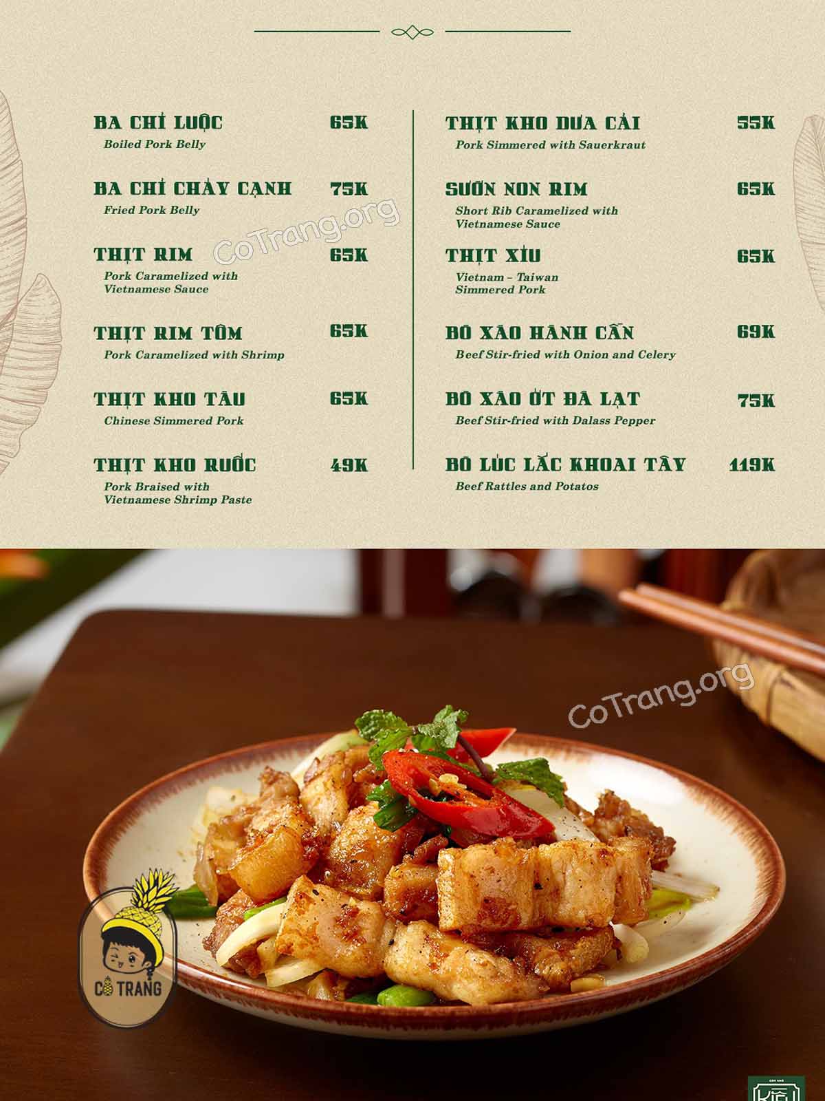 Menu thực đơn tại Cơm Nhà Kiều Thị Đà Nẵng