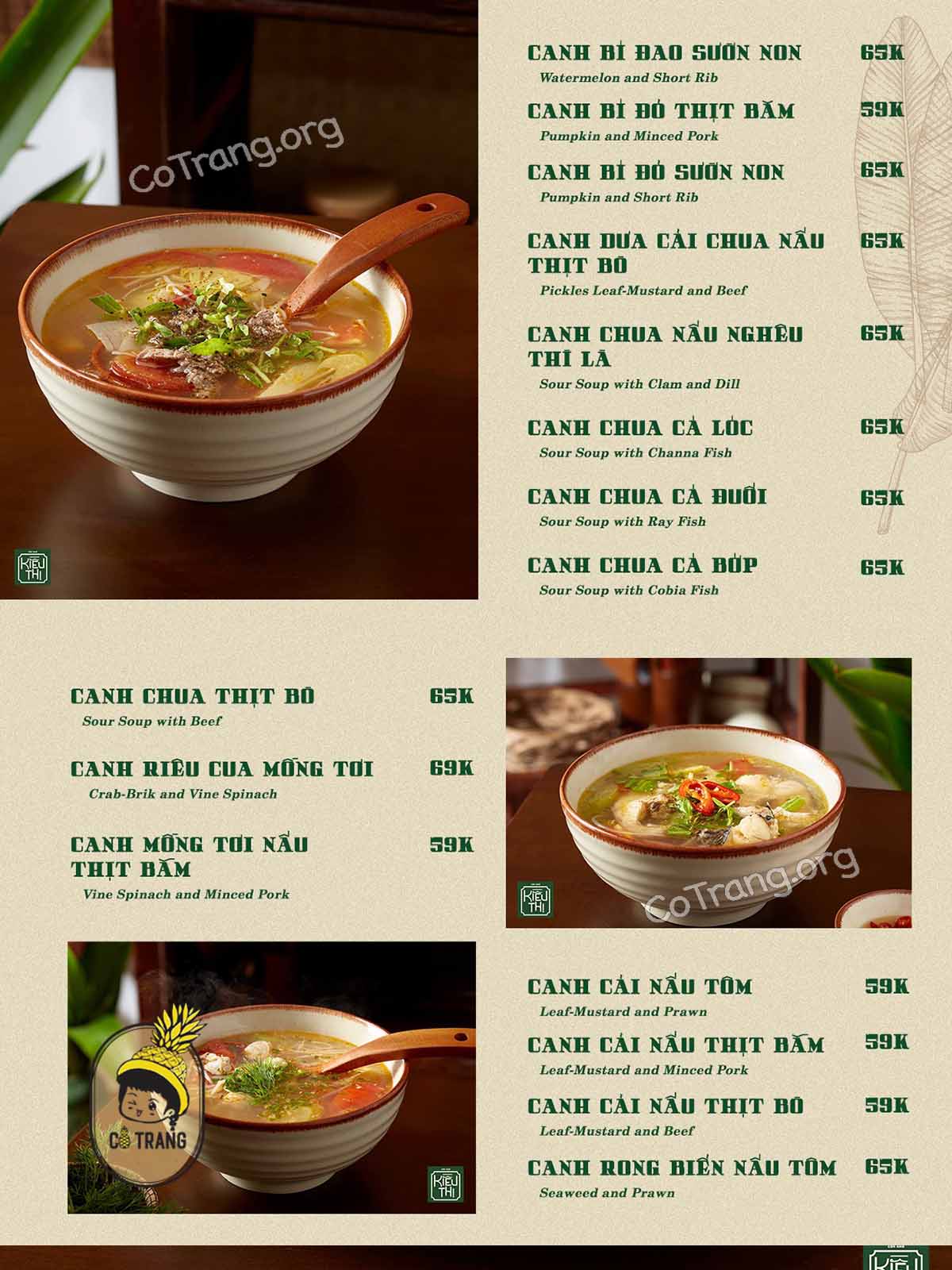Menu thực đơn tại Cơm Nhà Kiều Thị Đà Nẵng