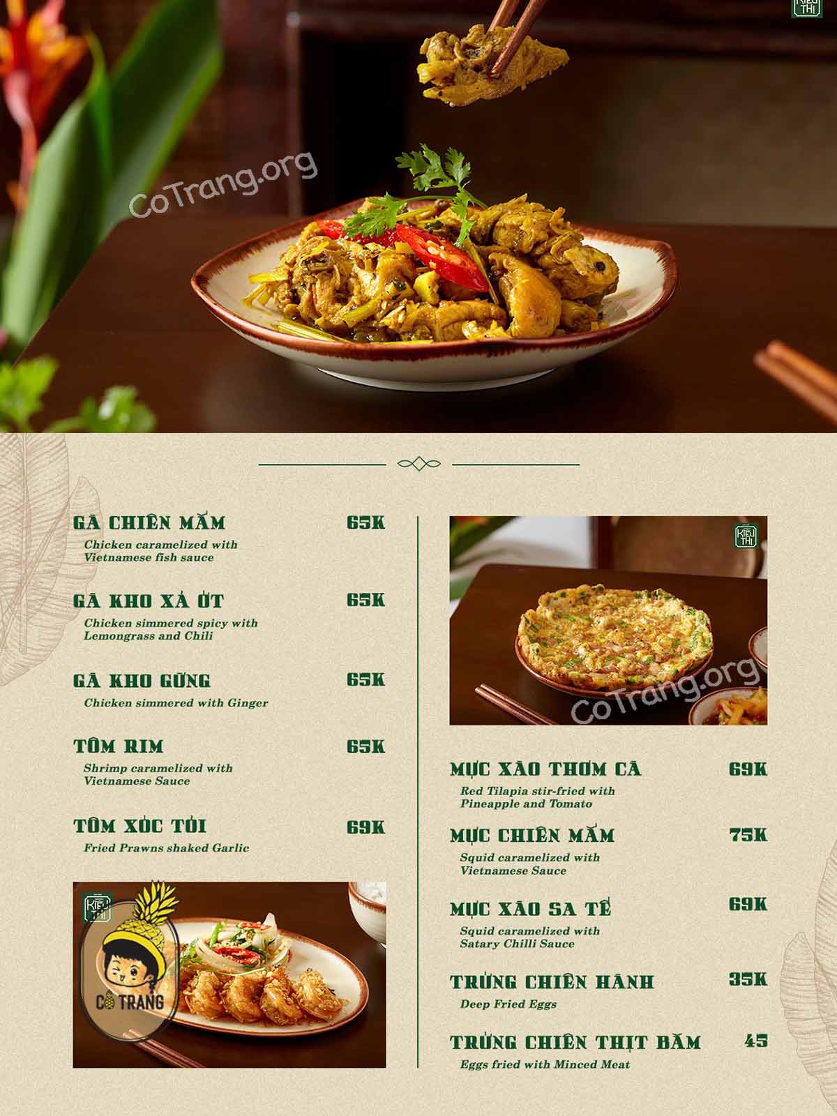 Menu thực đơn tại Cơm Nhà Kiều Thị Đà Nẵng