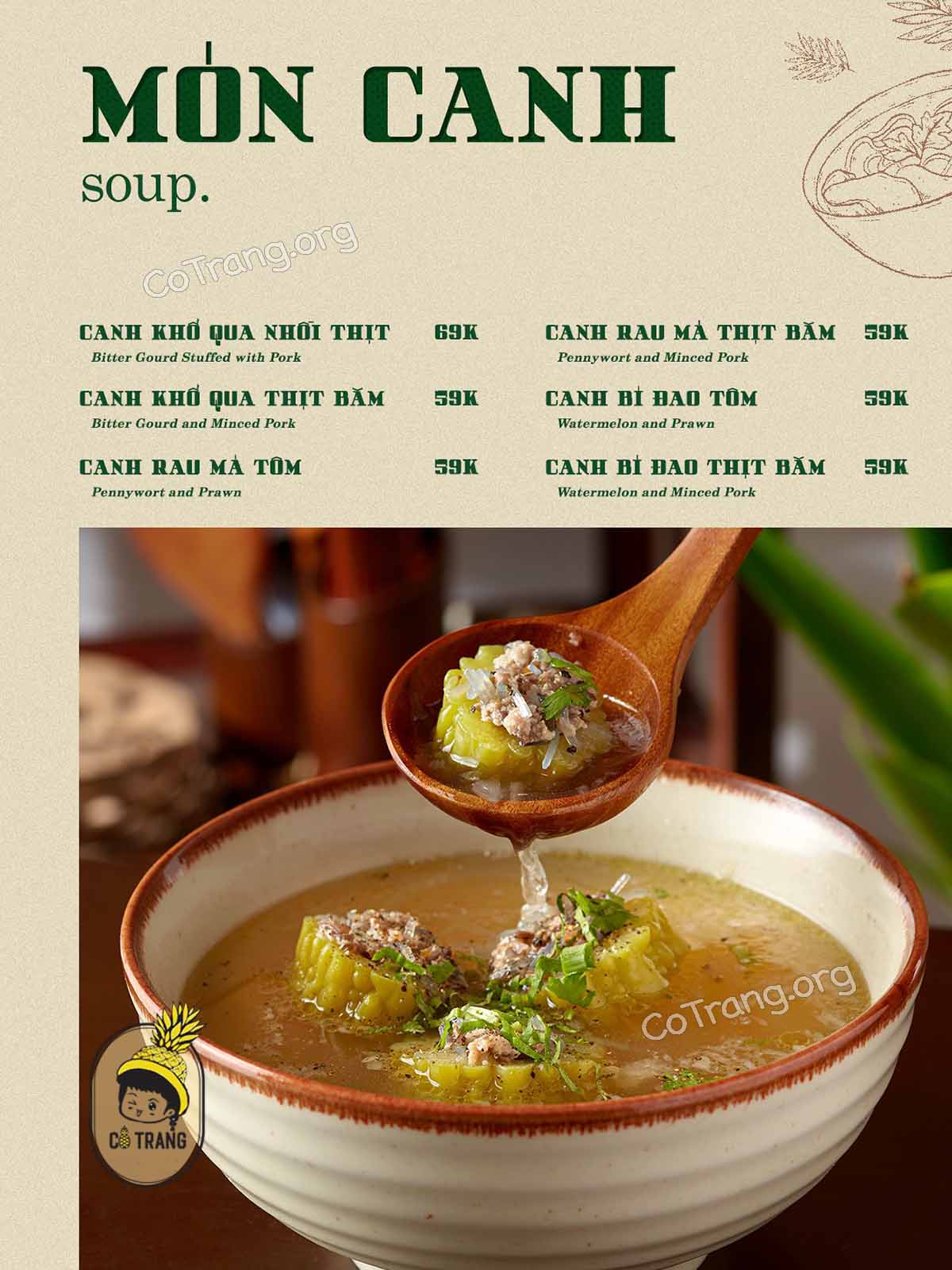Menu thực đơn tại Cơm Nhà Kiều Thị Đà Nẵng