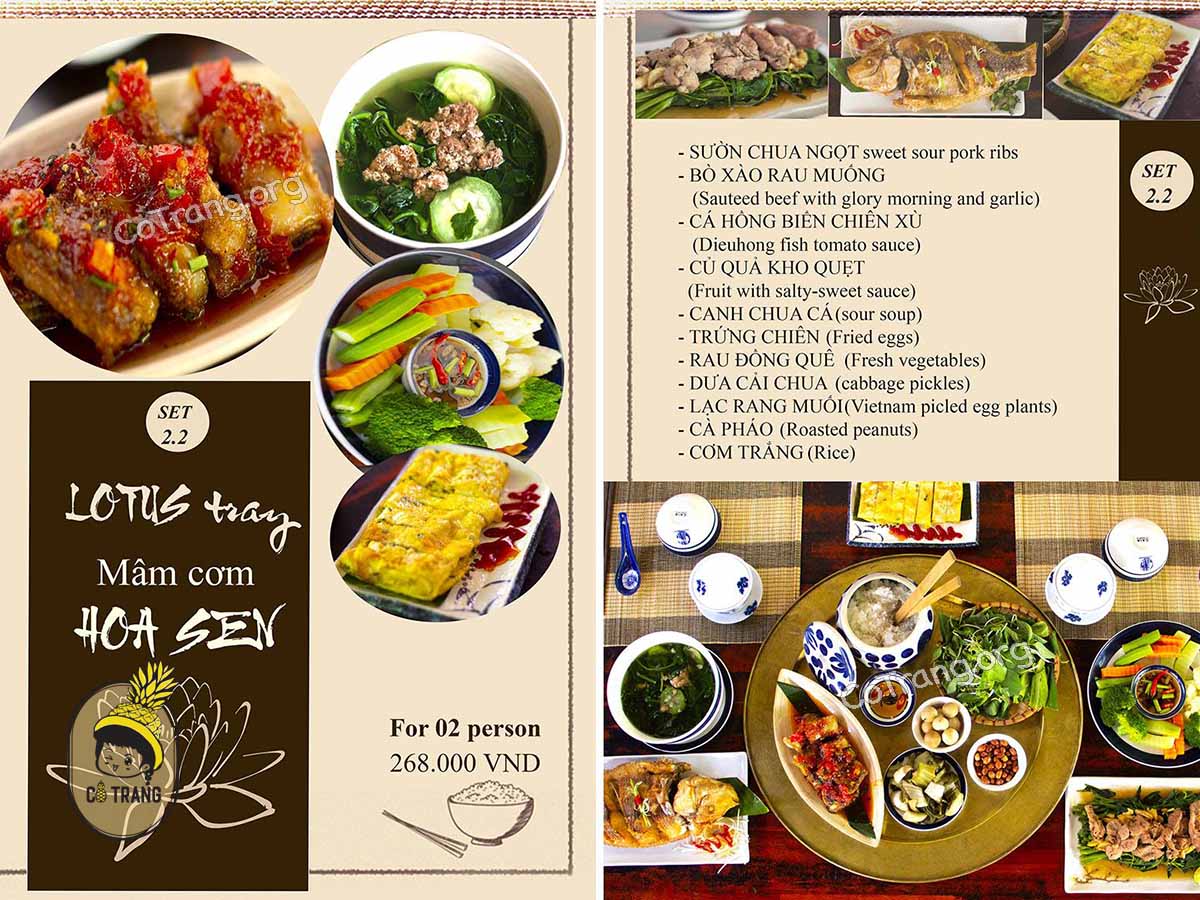 Menu thực đơn tại Cơm Nhà Linh Đà Nẵng
