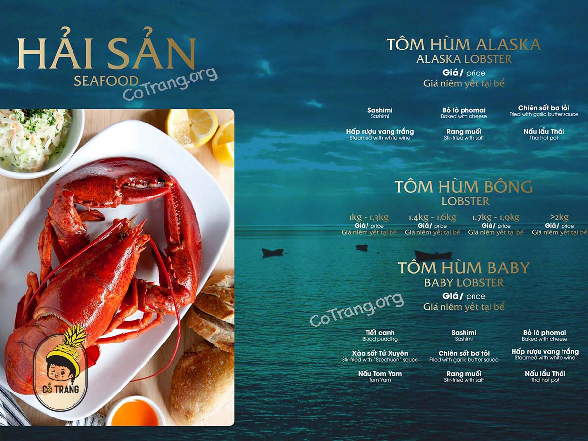 Menu thực đơn tại Nhà Hàng Hải Sản Phố Đà Nẵng