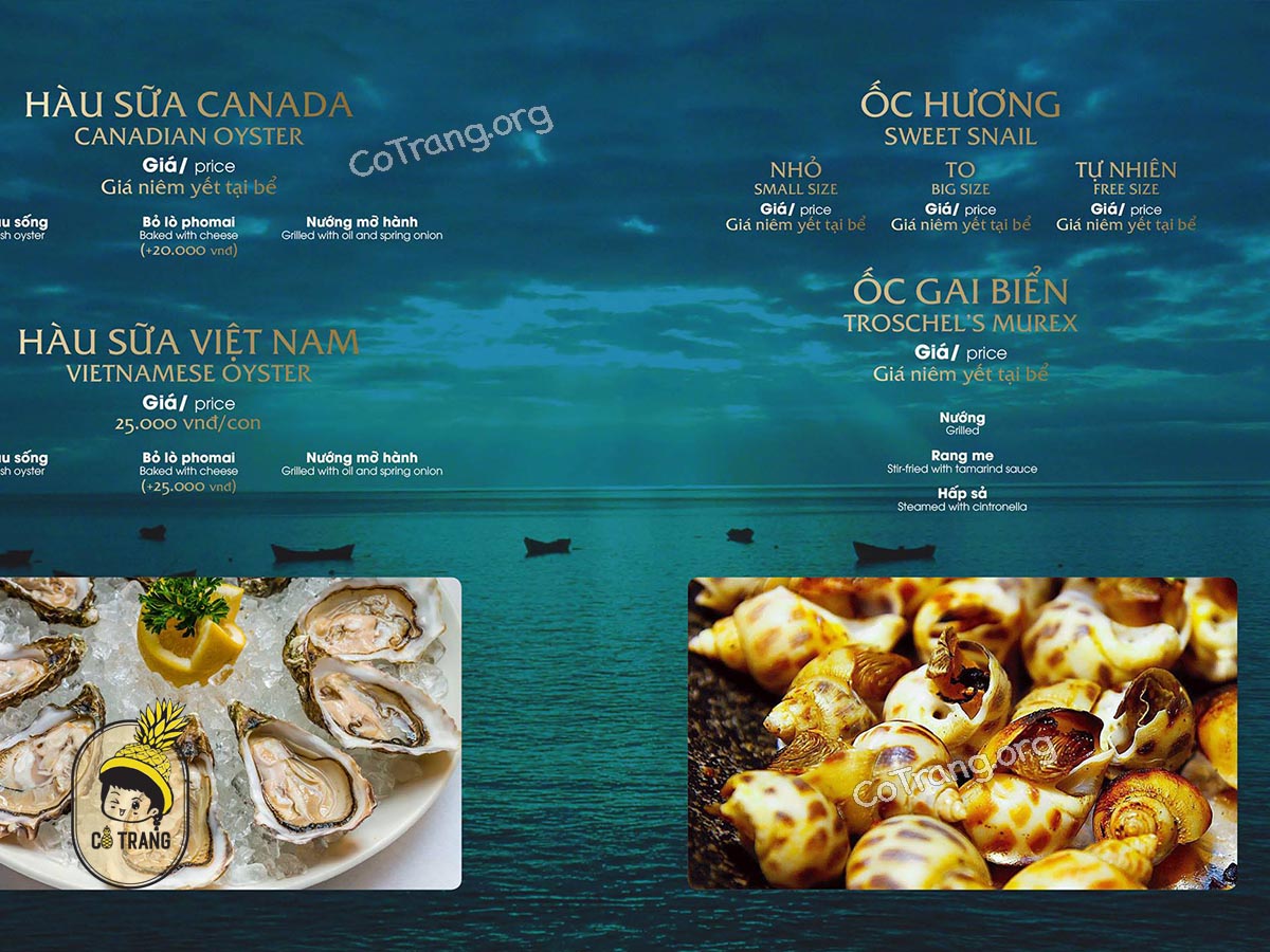 Menu thực đơn tại Nhà Hàng Hải Sản Phố Đà Nẵng