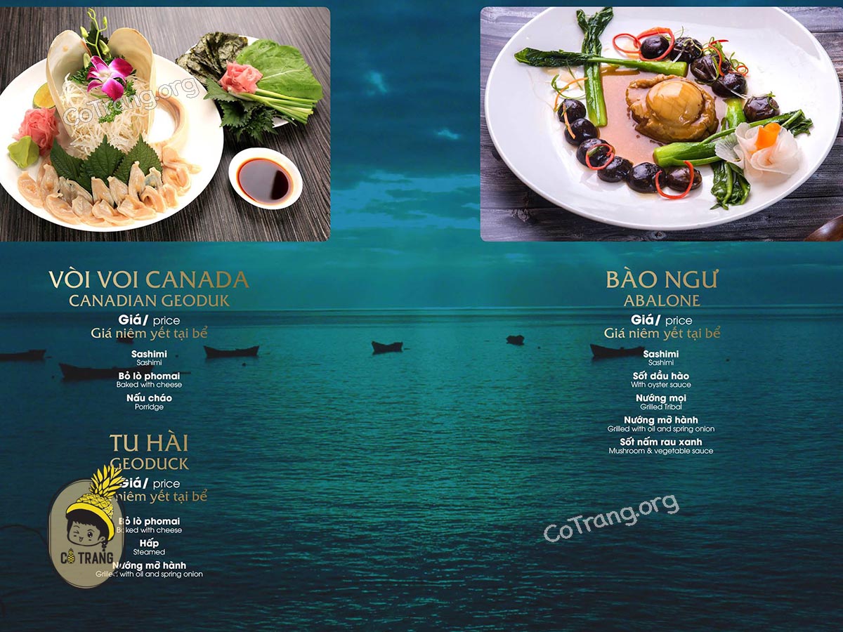 Menu thực đơn tại Nhà Hàng Hải Sản Phố Đà Nẵng