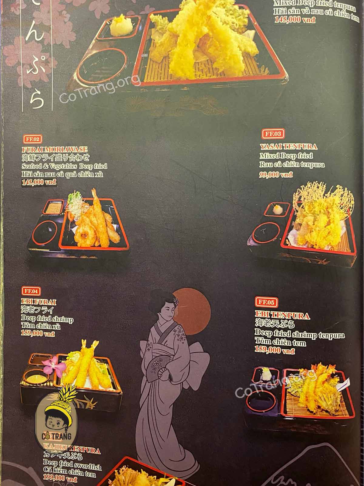Menu thực đơn tại Kyoto Sushi Đà Nẵng