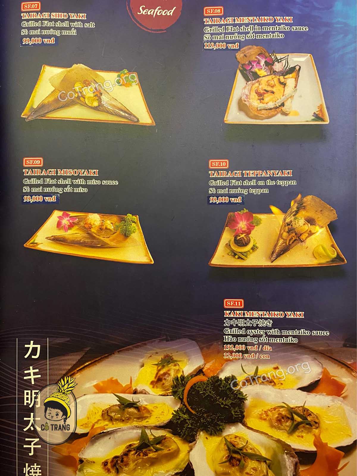 Menu thực đơn tại Kyoto Sushi Đà Nẵng