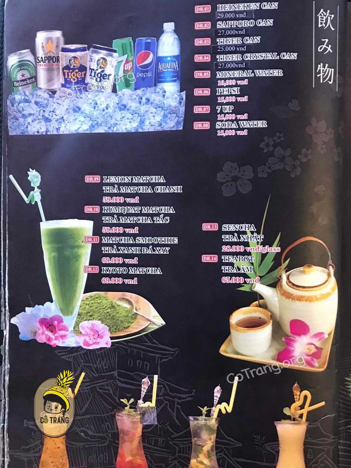 Menu thực đơn tại Kyoto Sushi Đà Nẵng
