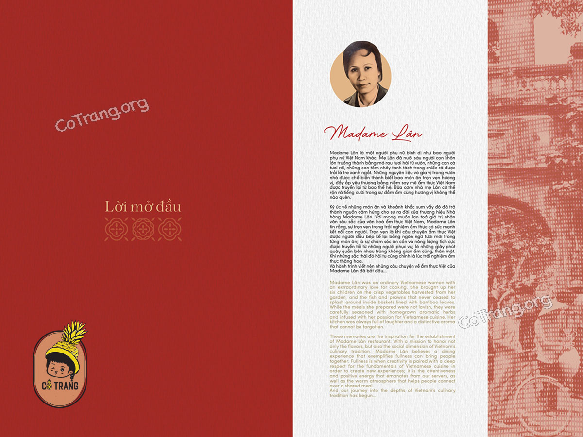 Menu thực đơn tại Nhà Hàng Madame Lân Đà Nẵng