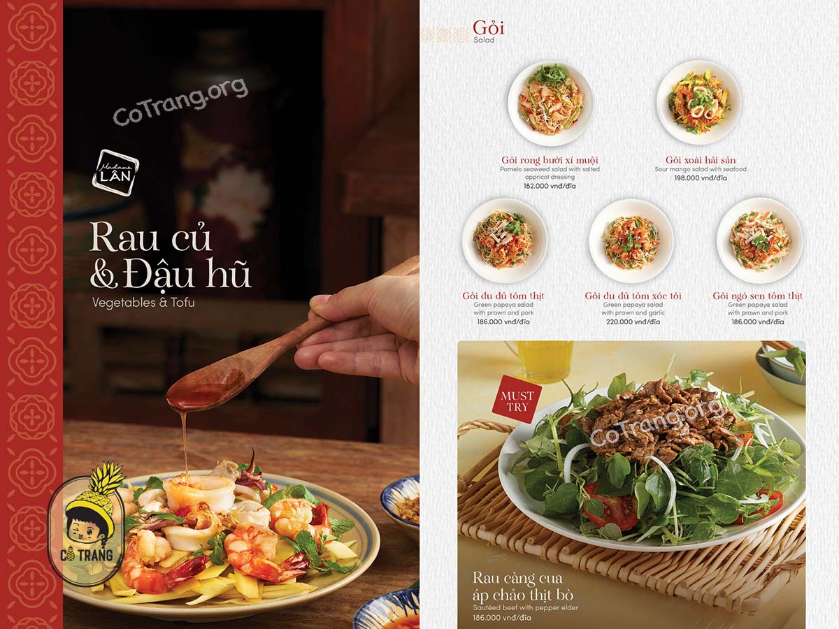 Menu thực đơn tại Nhà Hàng Madame Lân Đà Nẵng