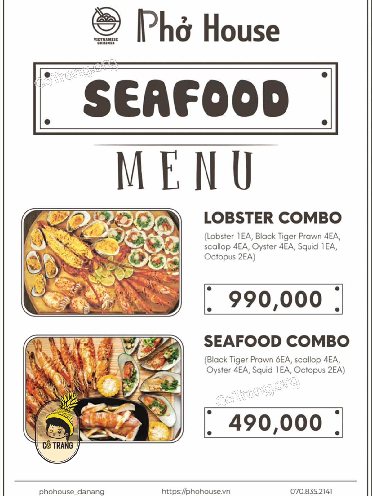 Menu thực đơn tại Nhà Hàng Phở House Đà Nẵng