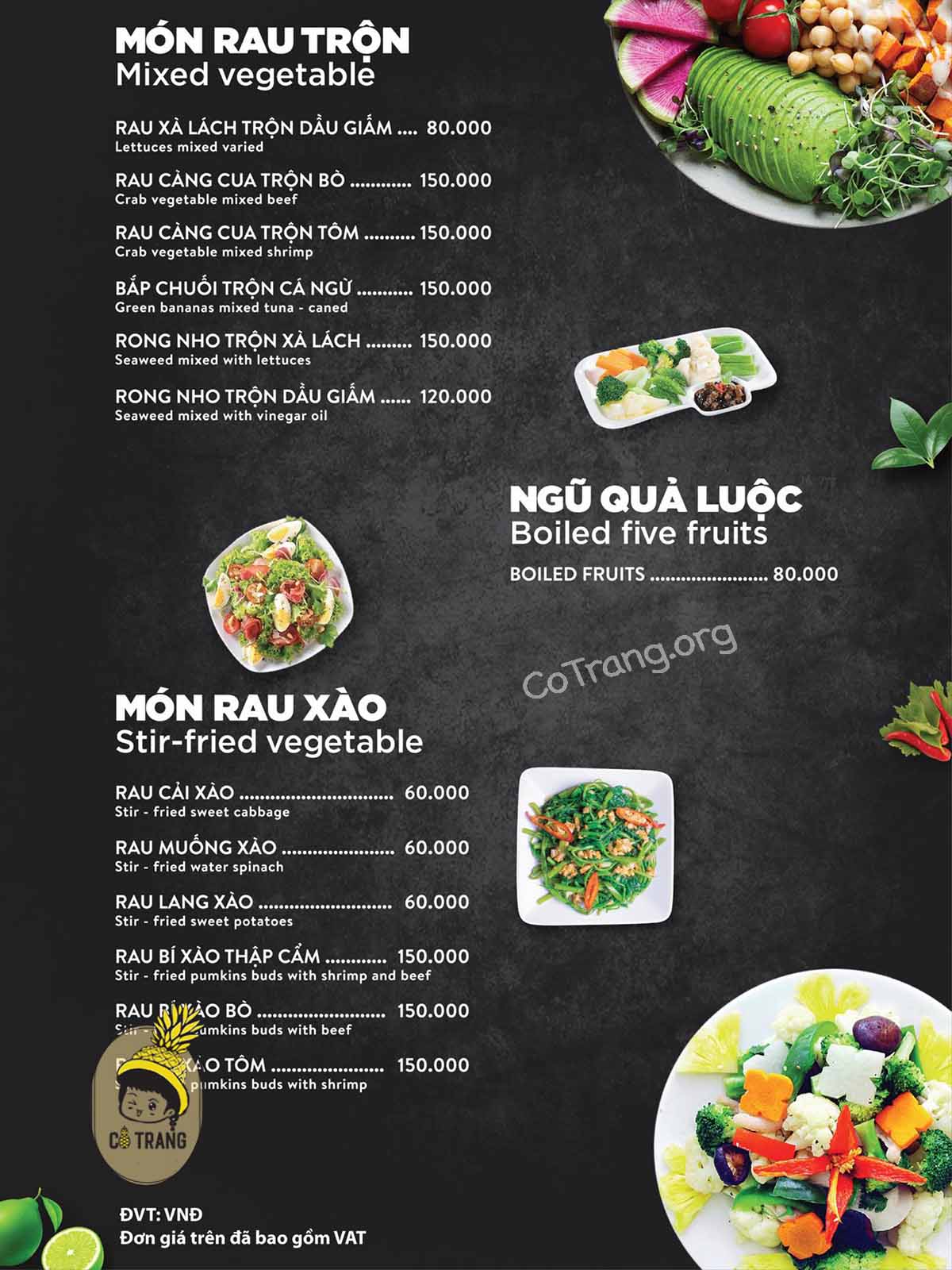 Menu thực đơn tại Quán