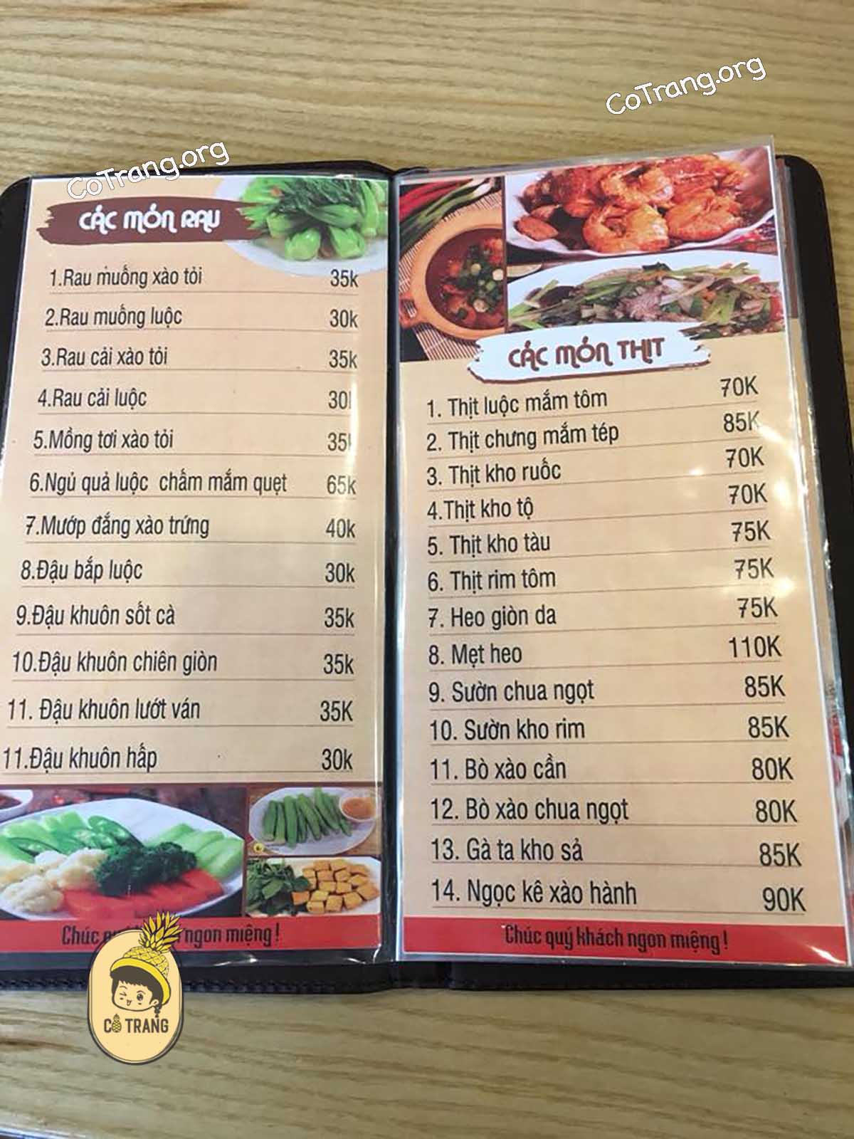 Menu Tại Cơm Niêu Phố Hội, Hội An