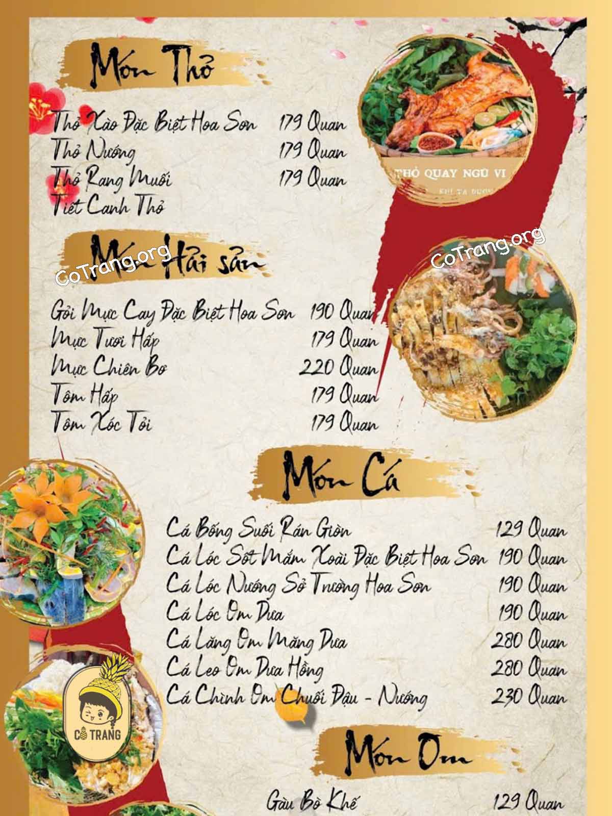 Menu Và Các Món Ăn Tại Hoa Sơn Bổn Quán, Vinh, Nghệ An