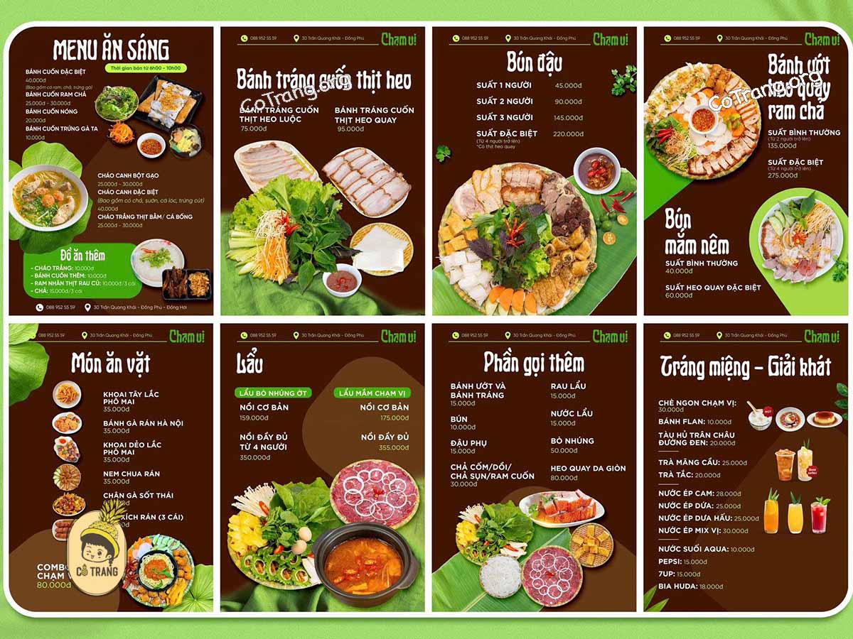 Menu Và Các Món Ăn Tại Chạm Vị Quán, Đồng Hới