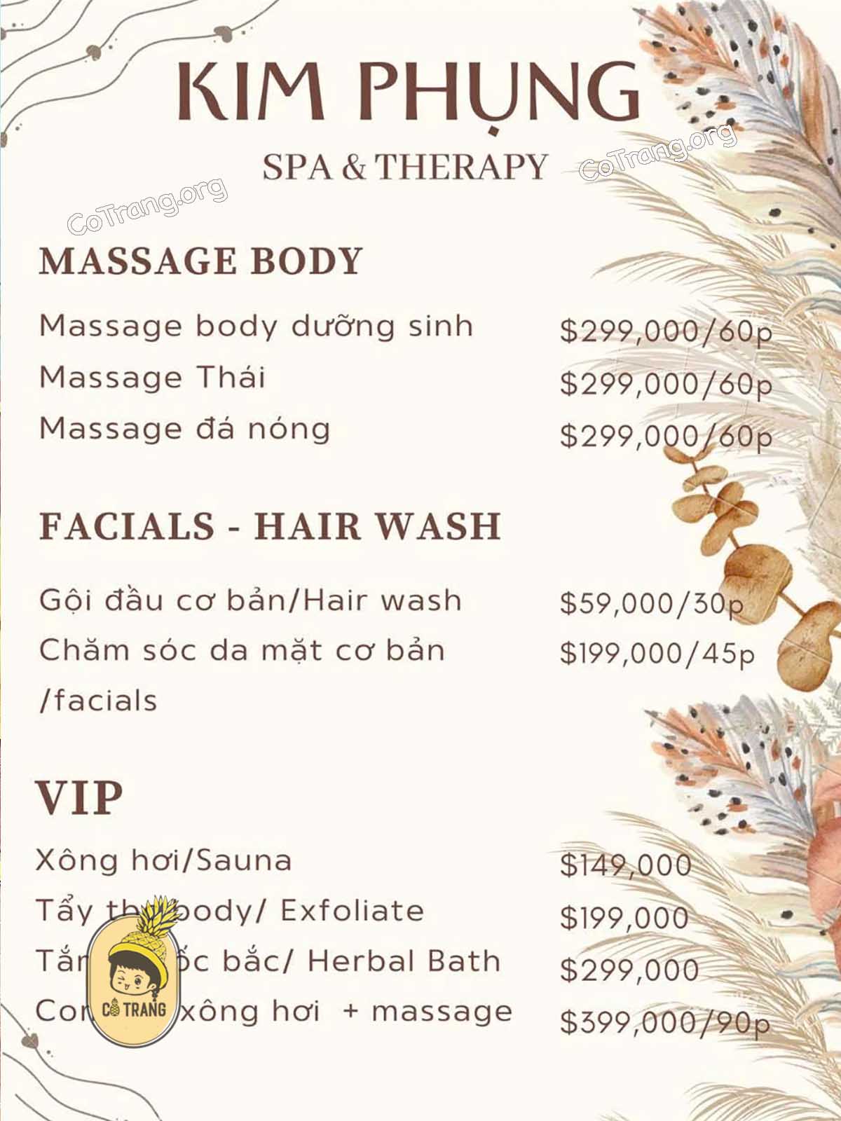 Bảng Giá Và Dịch Vụ Tại Kim Phụng Spa & Massage, Đồng Hới