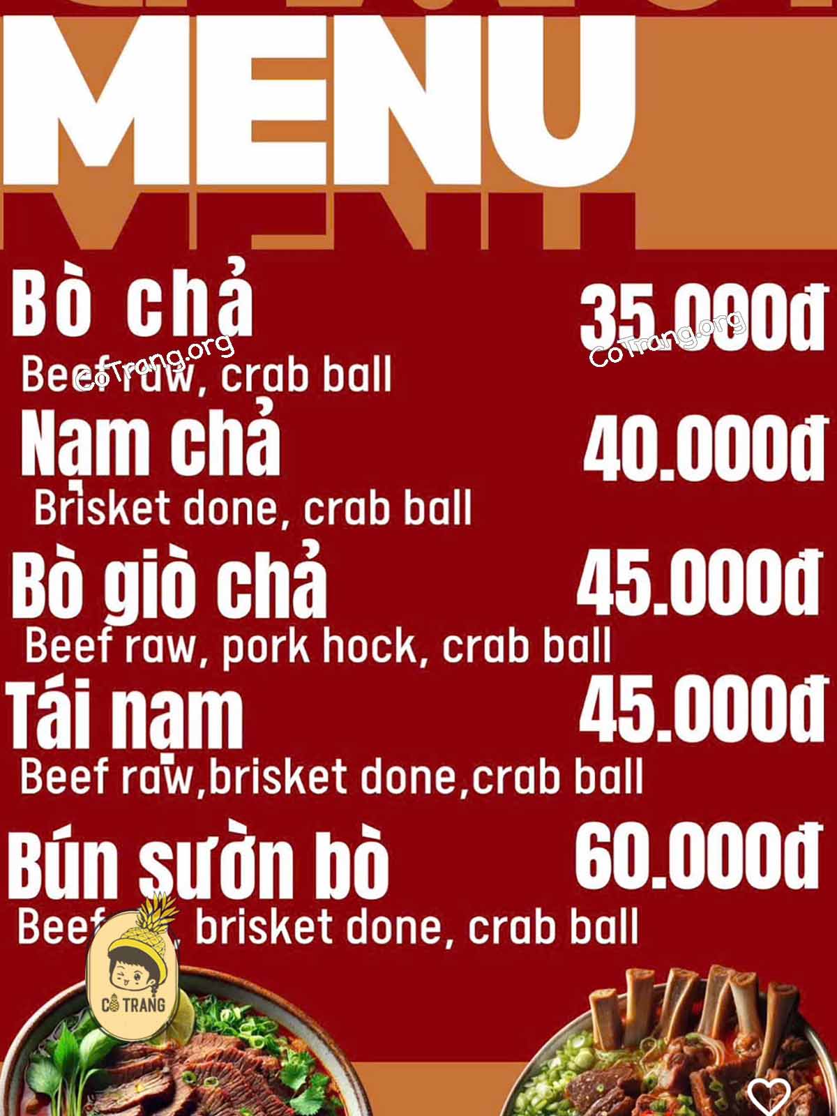 Menu Và Các Món Ăn Tại Bún CHẠM, Đồng Hới
