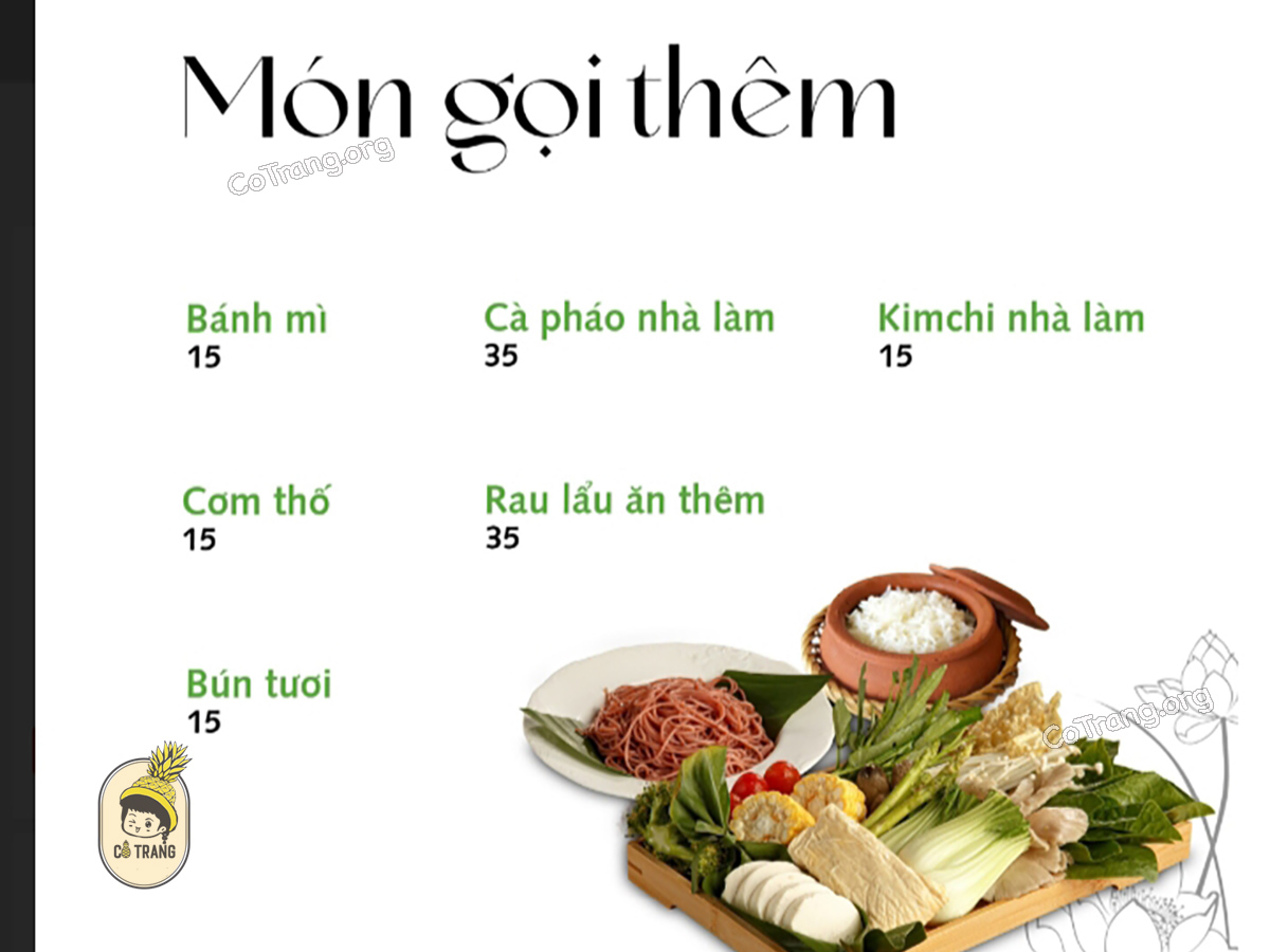 Menu các món ăn tại An Nhiên Garden Vegetarian Huế