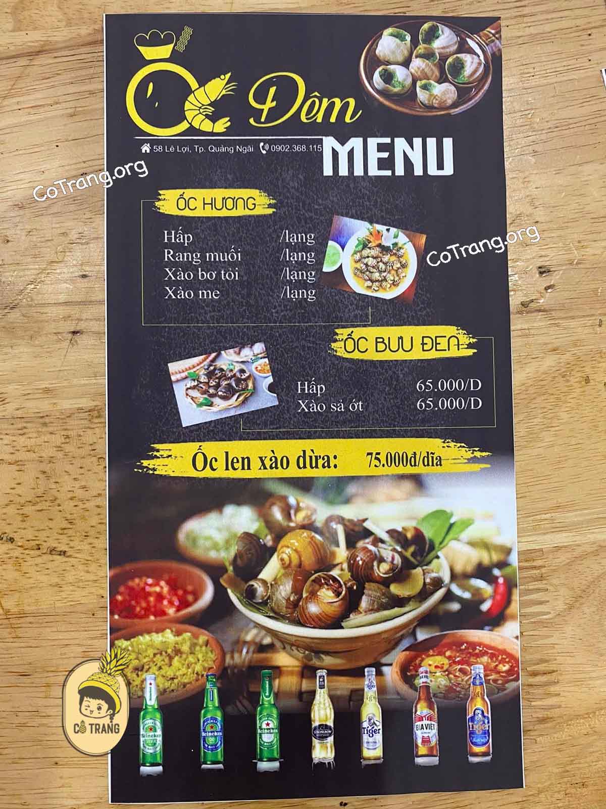 Menu Và Các Món Ăn Tại Ốc Đêm Quảng Ngãi