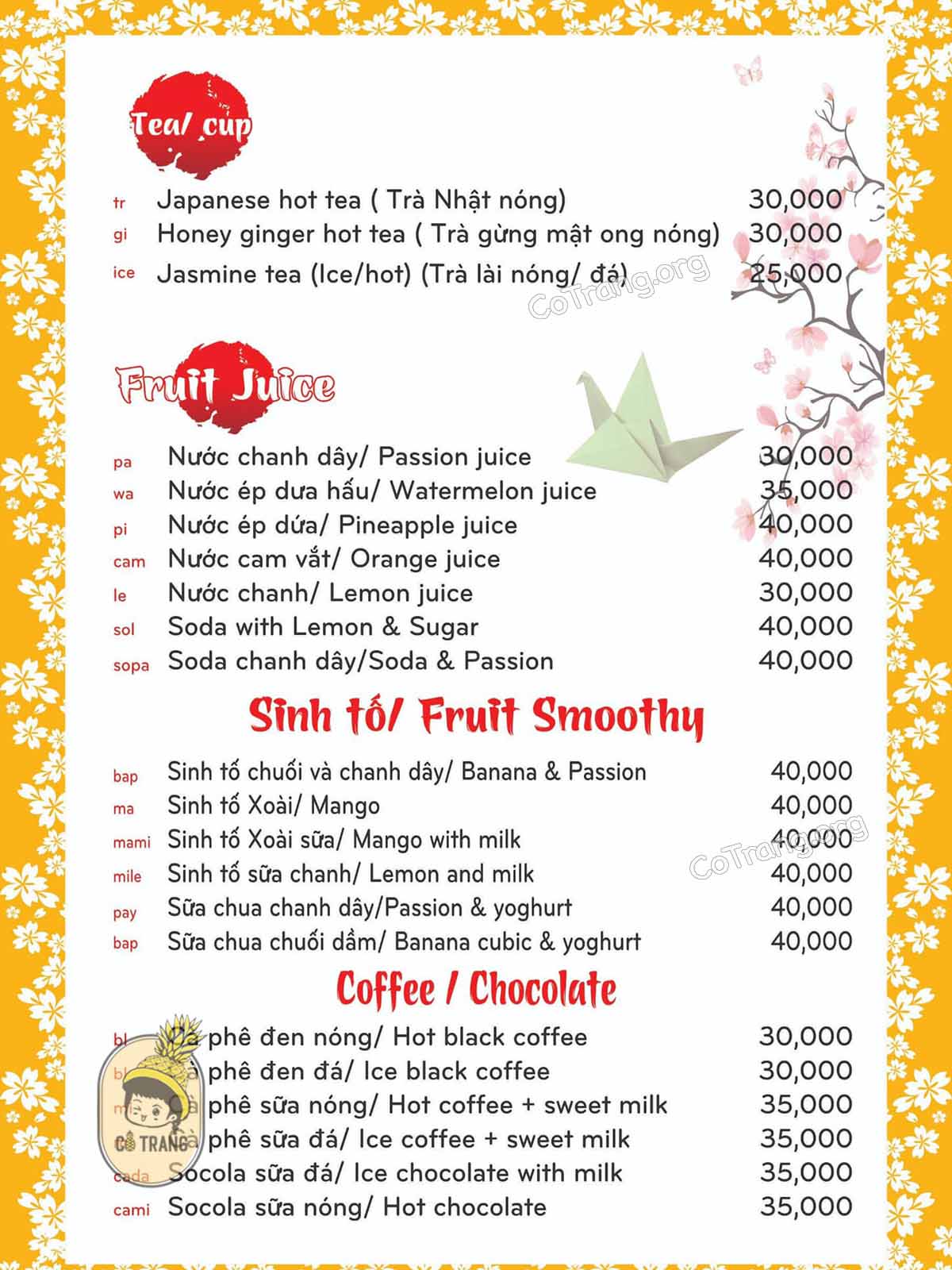 Menu tại Take Japanese Restaurant Huế