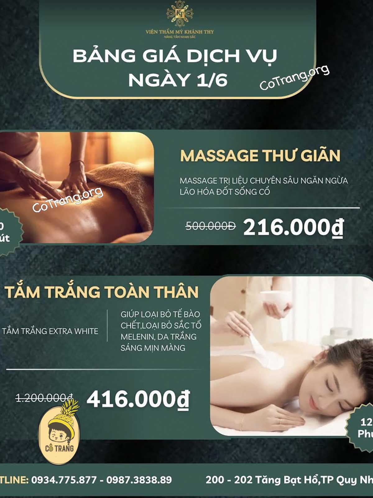 Bảng Giá Và Các Dịch Vụ Tại Thẩm Mỹ Viện Khánh Thy, Quy Nhơn