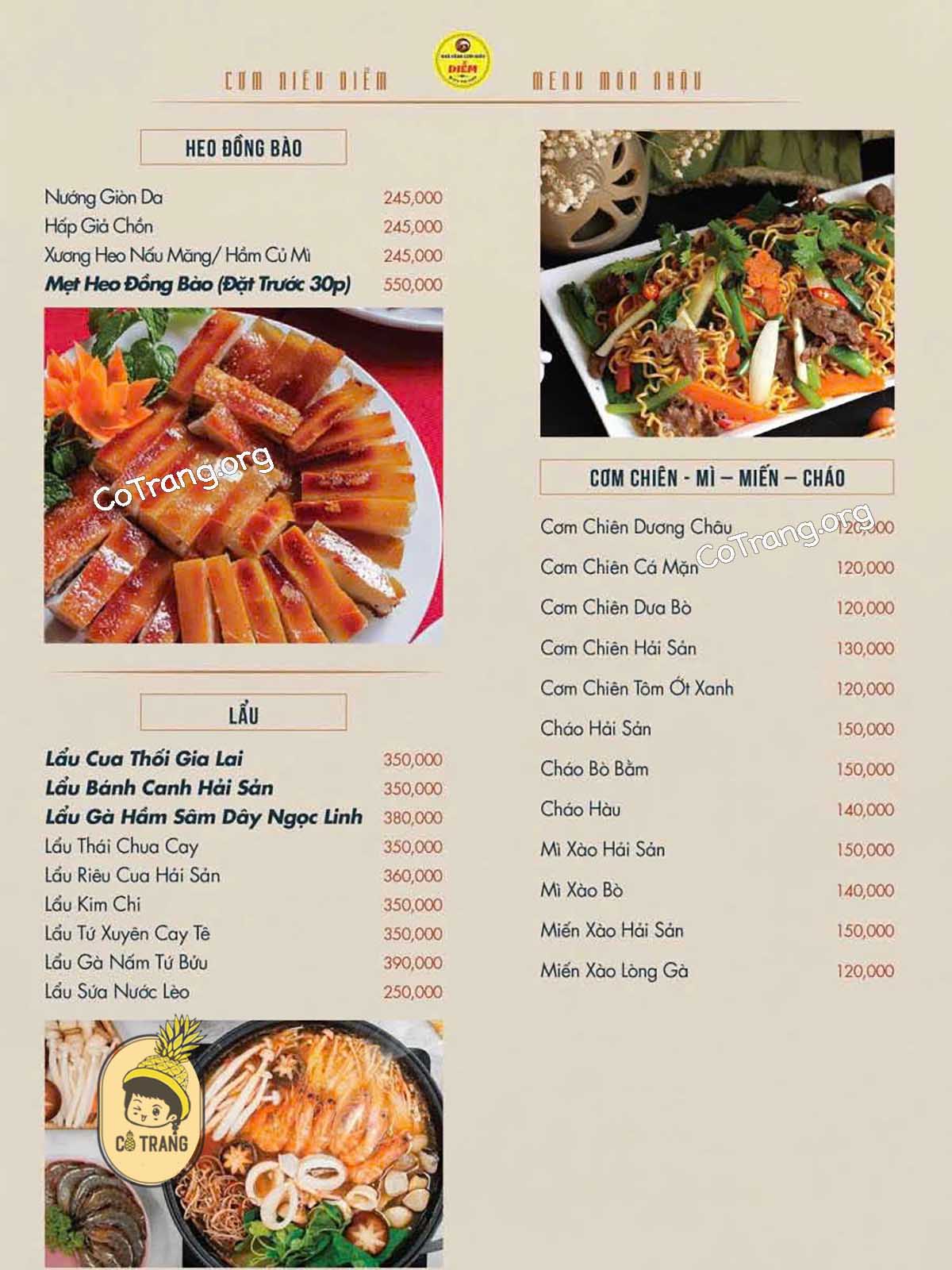 Menu Và Các Món Ăn Tại Nhà Hàng Cơm Niêu Diễm, Gia Lai