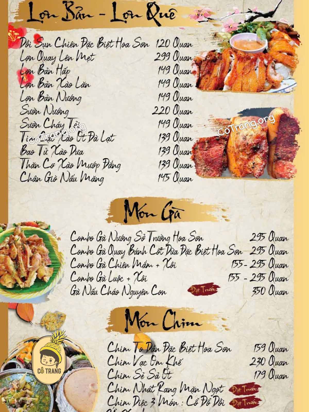Menu Và Các Món Ăn Tại Hoa Sơn Bổn Quán, Vinh, Nghệ An