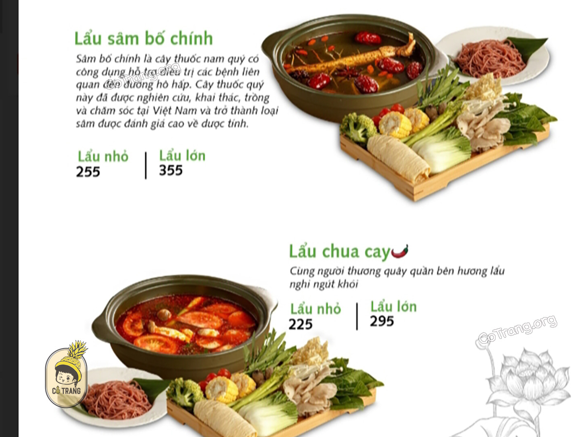 Menu các món ăn tại An Nhiên Garden Vegetarian Huế