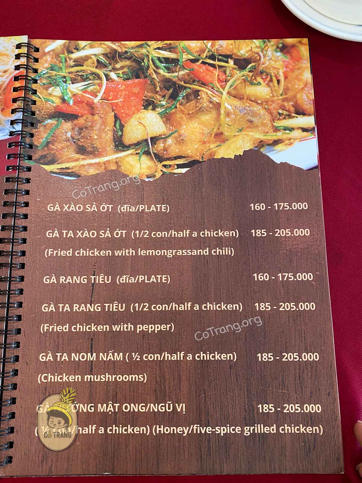 Menu thức ăn tại Cơm Niêu Nhà Đỏ Đà Nẵng