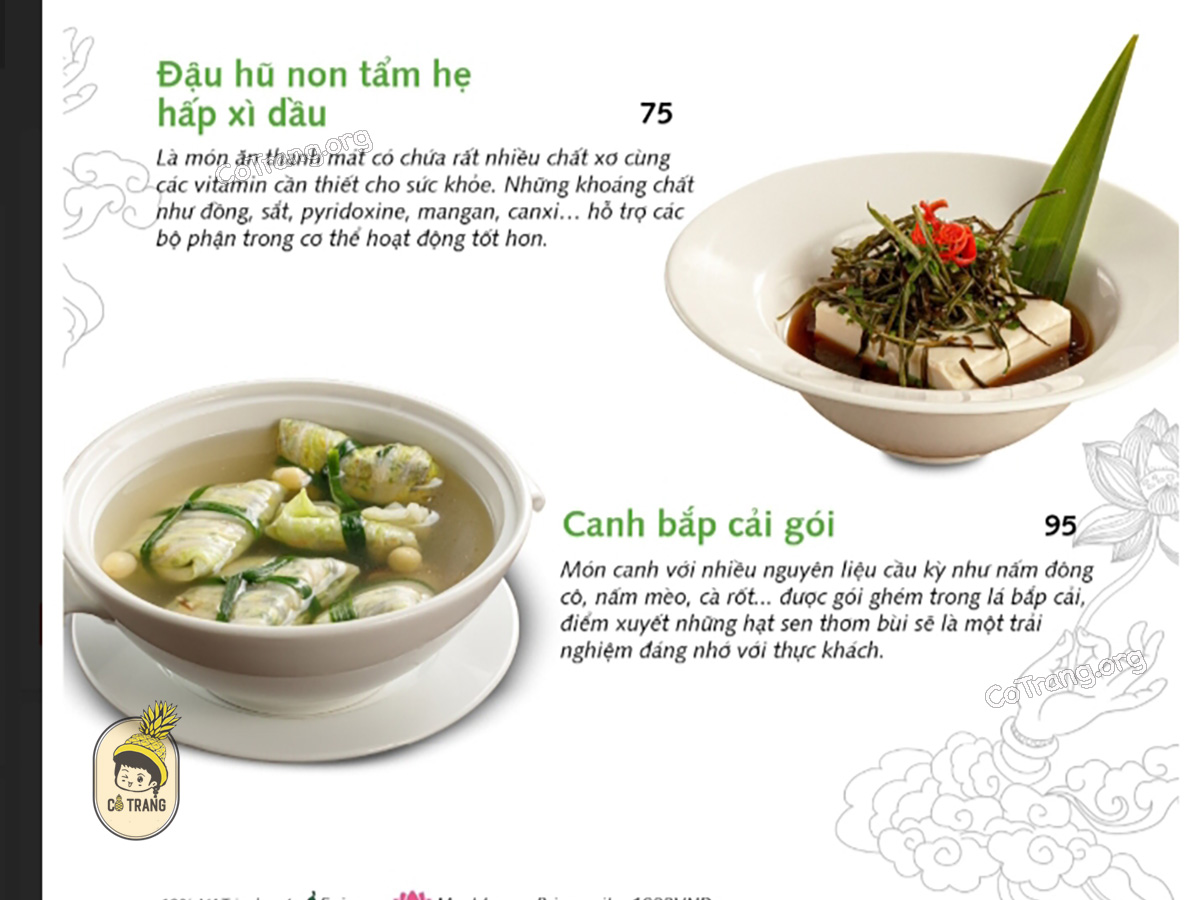 Menu các món ăn tại An Nhiên Garden Vegetarian Huế