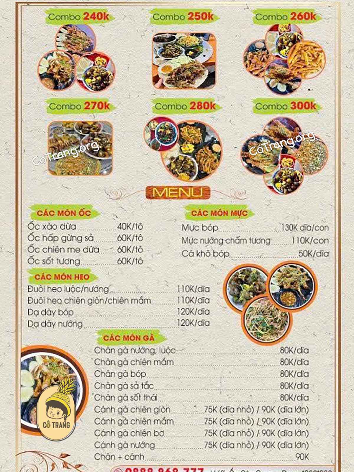 Menu Và Các Món Ăn Tại Ốc Cây Sung, Đồng Hới