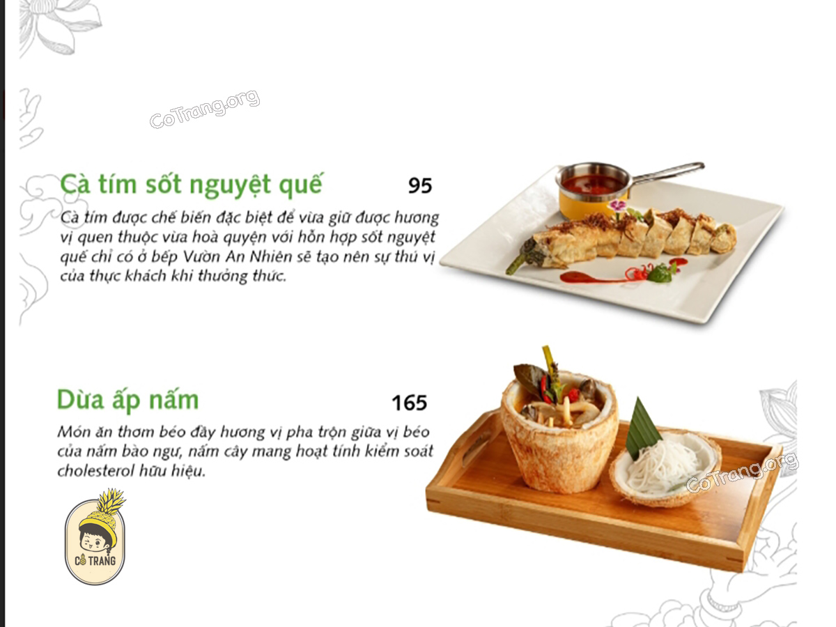 Menu các món ăn tại An Nhiên Garden Vegetarian Huế