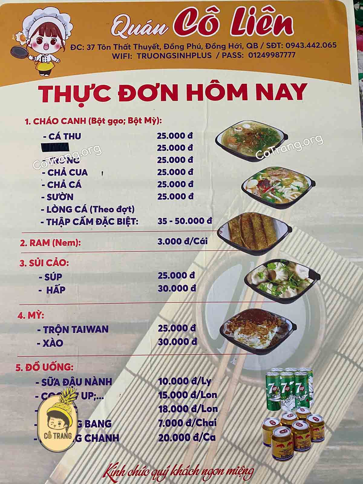 Menu Và Các Món Ăn Tại Cháo canh Cá Thu Cô Liên Đồng Hới