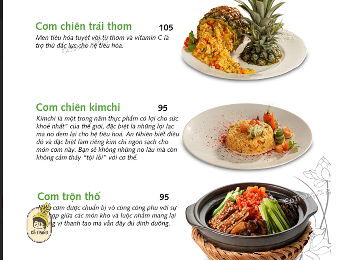 Menu các món ăn tại An Nhiên Garden Vegetarian Huế