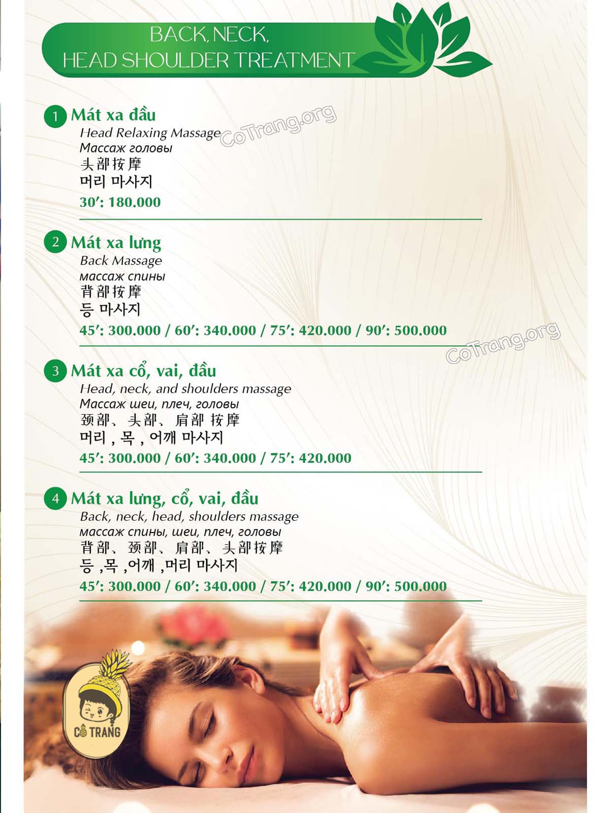 Bảng Giá Tại Onsi Spa Nha Trang