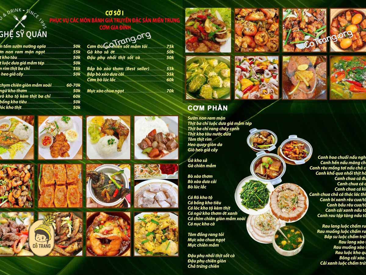 Menu Và Các Món Ăn Tại Nghệ Sỹ Quán, Đồng Hới
