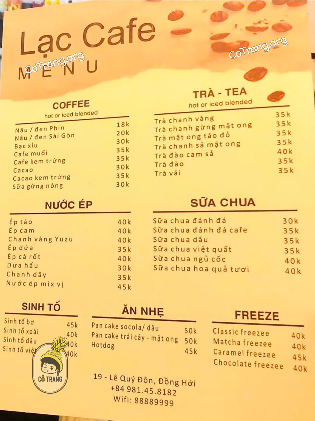 Menu Và Thức Uống Tại Lạc Spa & Cafe Quảng Bình