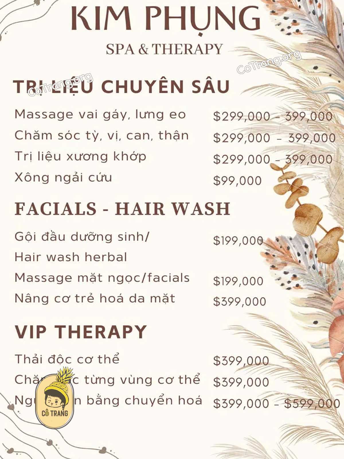 Bảng Giá Và Dịch Vụ Tại Kim Phụng Spa & Massage, Đồng Hới