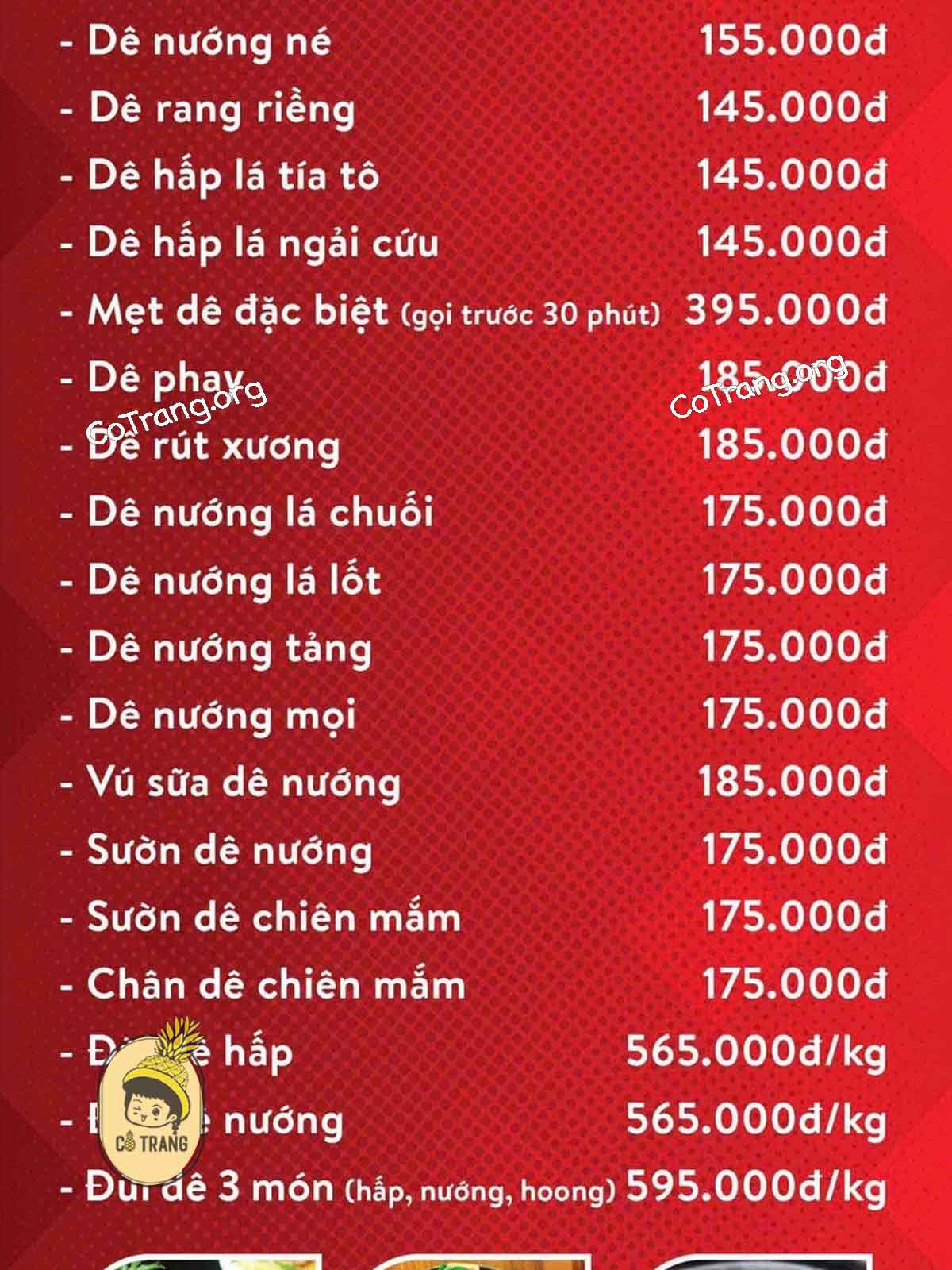 Menu Và Các Món Ăn Tại Dê Cụ Quán, Đồng Hới