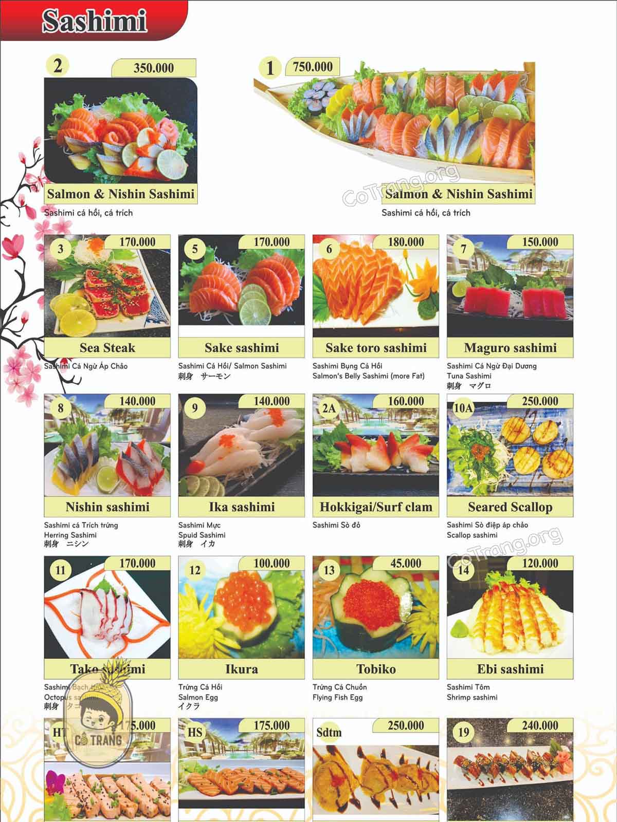 Menu tại Take Japanese Restaurant Huế