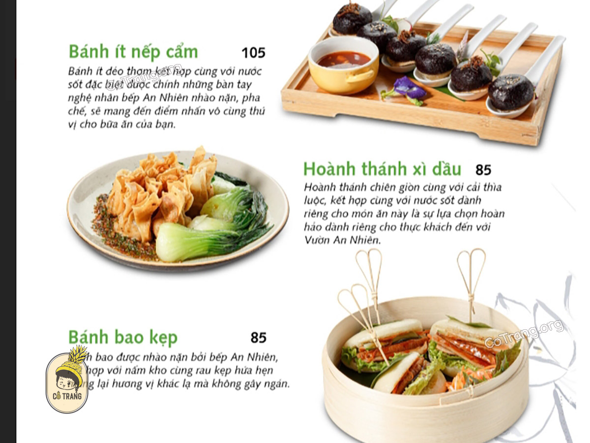 Menu các món ăn tại An Nhiên Garden Vegetarian Huế