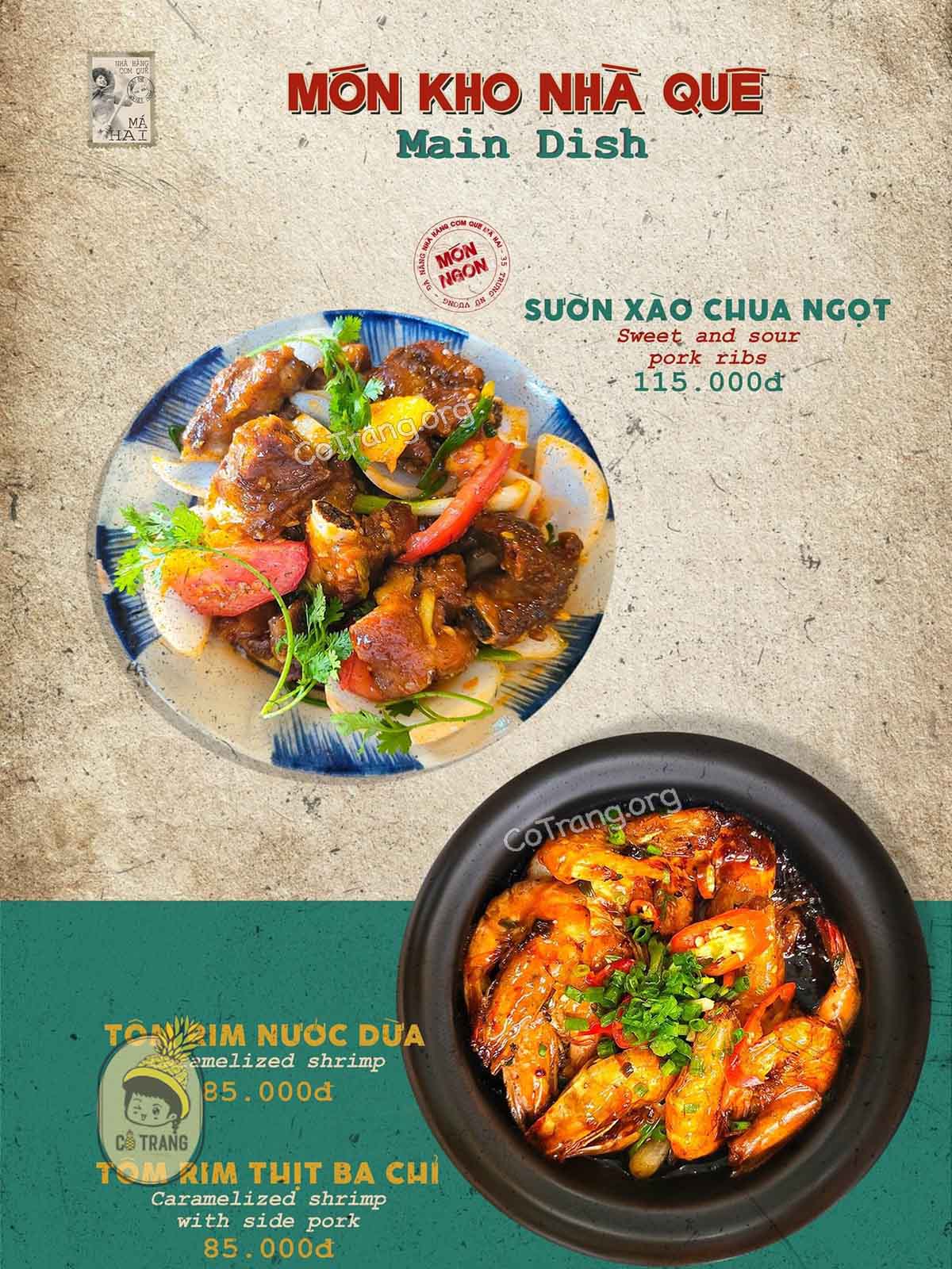 Menu thức ăn tại Cơm Quê Má Hai Đà Nẵng
