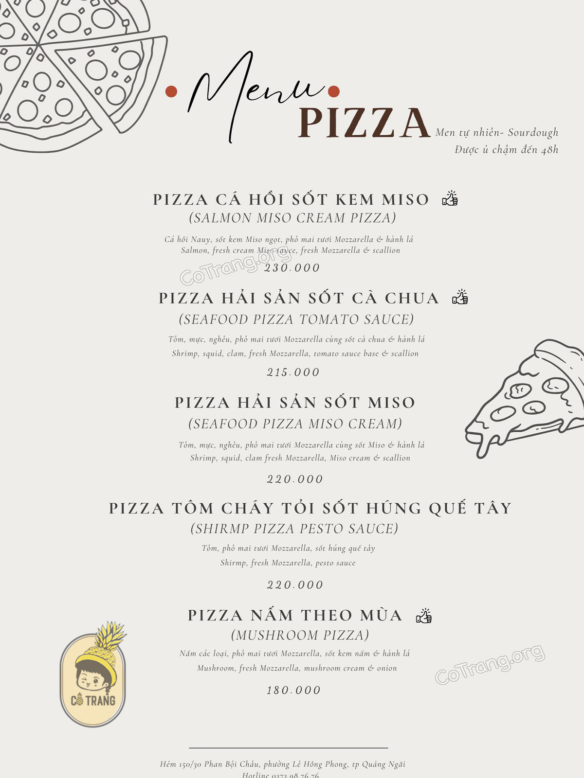 Menu và món ăn thực tế tại Muối Pizza