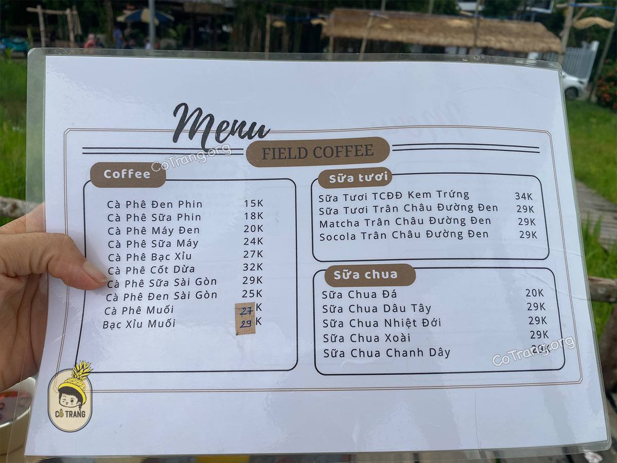 Menu thức uống thực tế tại FIELD Coffee Đà Nẵng