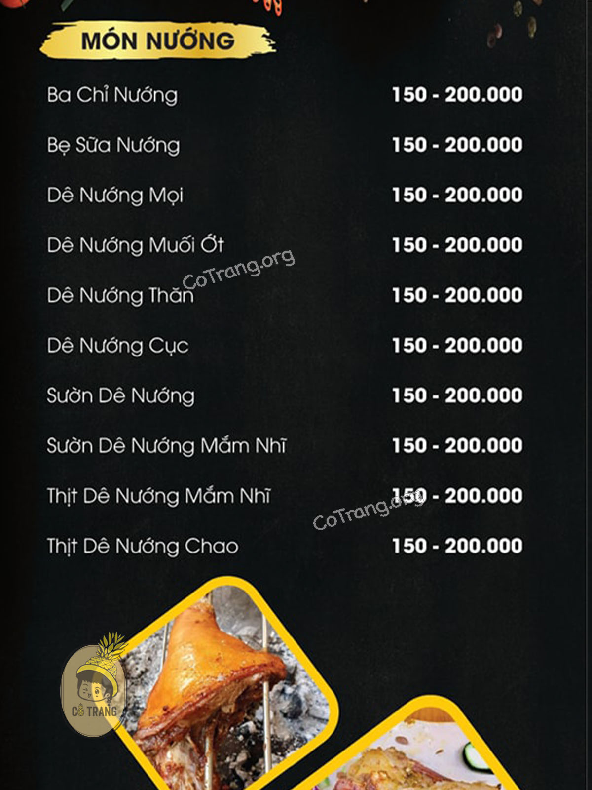 Menu thực đơn và món ăn thực tế tại Dê Núi Năm Phong Gia Lai
