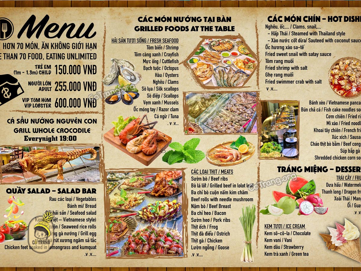 Menu thực đơn và đồ uống thực tế tại Vườn Nướng Grill Garden Nha Trang
